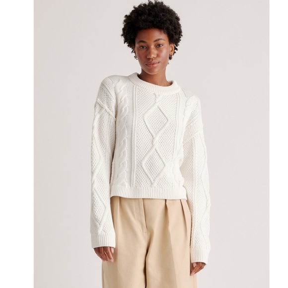 Quince Women White Cable 100% Organic Cotton Cropped Sweater Size S - Picture 2 of 10